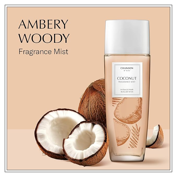 Chanson Coconut Hair & Body Mist for Women 2.5 fl oz (Pack of 1), Notes of Pear, Coconut Water, and Sandalwood, Women's Fragrance, Long Lasting, Everyday Fragrance, Travel Size