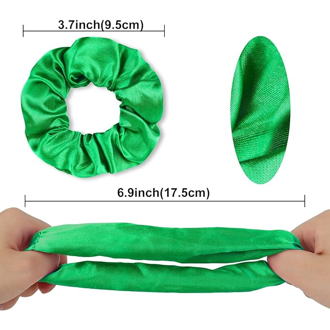 Silk Scrunchies for Women Girls 12 PCS Pink&Green Hair Scrunchies Silk Satin Hair Ties for Thick Hair Bulk Hair Ties Hair Accessories