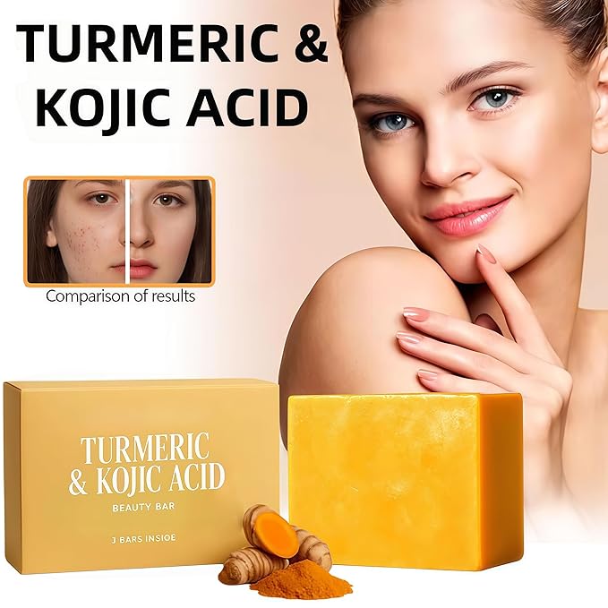 korabalm Turmeric Soap and Kojic Acid Dark Spot Remover Soap, 2PCS Brightening Face & Body Wash w/VC, Hyaluronic Acid & Shea Butter, Even Tone Skin Cleanser for Hyperpigmentation