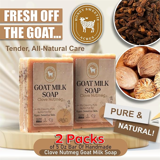 Honey Sweetie Acres 2-Pack Clove Nutmeg Goat Milk Soap - Handmade 5 oz Bar, Made with Natural Ingredients, Moisturizing & Gentle, Made in the USA