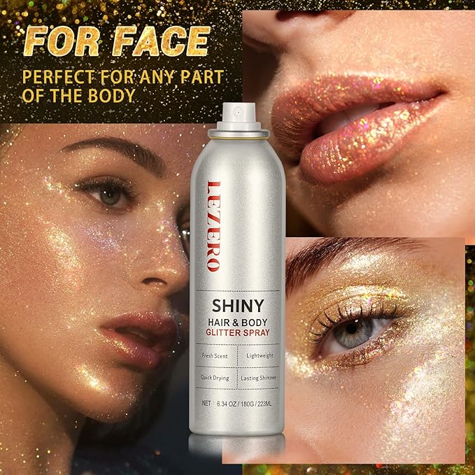 Hair and Body Glitter Spray for Women, Dazzle Gold Shimmer Makeup, Large Capacity for Concert Wedding Festival Rave Outfits, 200ml/6.34oz