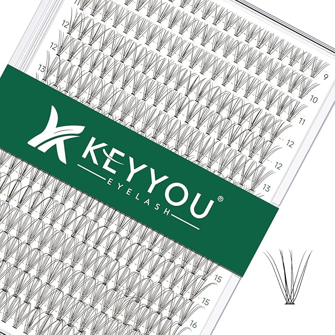 KEYYOU Lash Clusters 300pcs Individual Lashes, 10D 0.1D Curl 9-18MIX DIY Eyelash Extension, Soft & Natural Volume Cluster Lashes with Large Tray