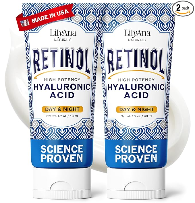 LilyAna Naturals Retinol Cream - Anti-Aging Moisturizer for Face & Neck, Made in USA, Wrinkle Reduction - 1.7oz, 2 Pack