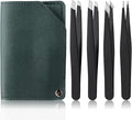 MSQ Tweezers Set with Travel Bag, 4Pcs Professional Stainless Steel Tweezers for Eyebrows，Great Precision for Women & Men Facial Hair, Ingrown Hair Removal