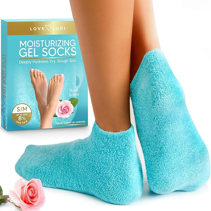 Moisturizing Socks (Up to Size 8.5) - Gifts for Women Her Wife - Infused with Vitamin E & JoJoba Oil - Gel Silicone Aloe Foot Care Socks - Spa Self Care Gift