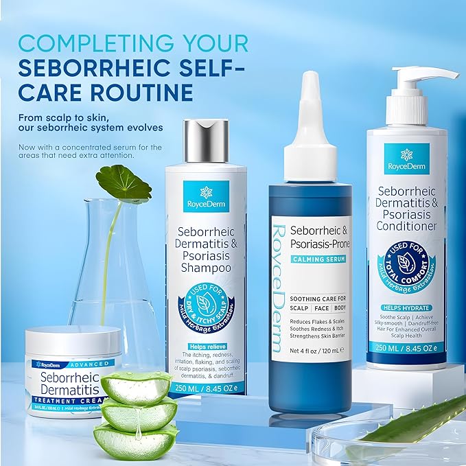 Roycederm 3-Step Routine Bundle for Seborrheic Dermatitis & Psoriasis Scalp Care - Shampoo + Conditioner + Calming Serum