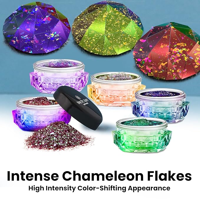 18 Color Chameleon Chrome Flakes for Resin – Color-Shift Mica Flakes for Epoxy Tumblers, Nail Art, Polymer Clay, Paint, Slime, Eyeshadow – Holographic Aurora Flake for Crafts, DIY Decorations