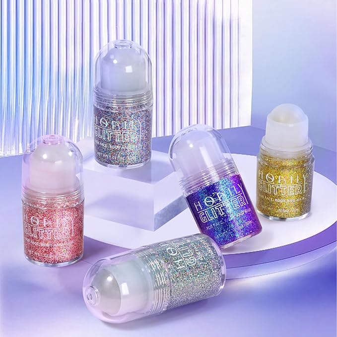 HOSAILY Roll-on Holographic Body Glitter Gel for Face Hair, Chameleon Color Changing Glitter Gel Under Light, Chunky Mermaid Sequins Festival Party Rave Accessories Shimmer Makeup (Silver)