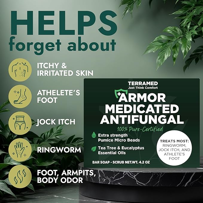 Antifungal Soap | Deep-Cleansing & Exfoliating Bar for Men & Women | Natural Ingredients with Tea Tree & Eucalyptus | Helps Soothe Jock Itch, Ringworm & Athlete’s Foot Pumice Bar Soap