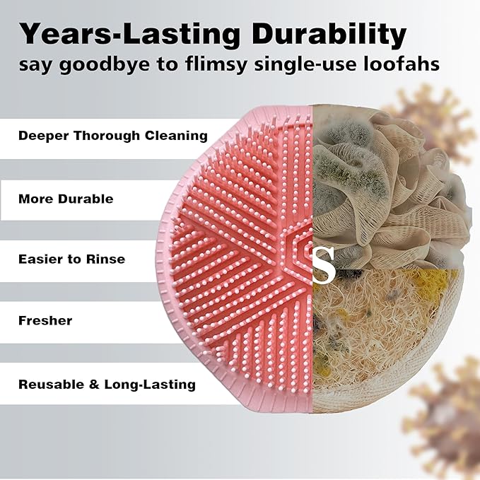 Silicone Body Scrubber for Men Women, Dual-Sided Bath Brushes Gentle Exfoliating Body Scrubber Scalp Massager for Deep Cleansing, Soft Silicone Loofah Body Washing Brushes (Pink)