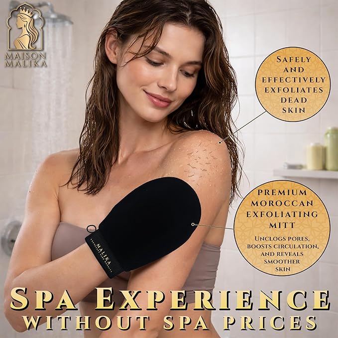 Premium Moroccan Exfoliating Mitt for Body (2pc) – 100% Vegan Viscose Hammam Kessa Body Scrub Korean Washcloth – Exfoliator for Keratosis Pilaris, Dead Skin & Self-Tan Removal (2-Pack)