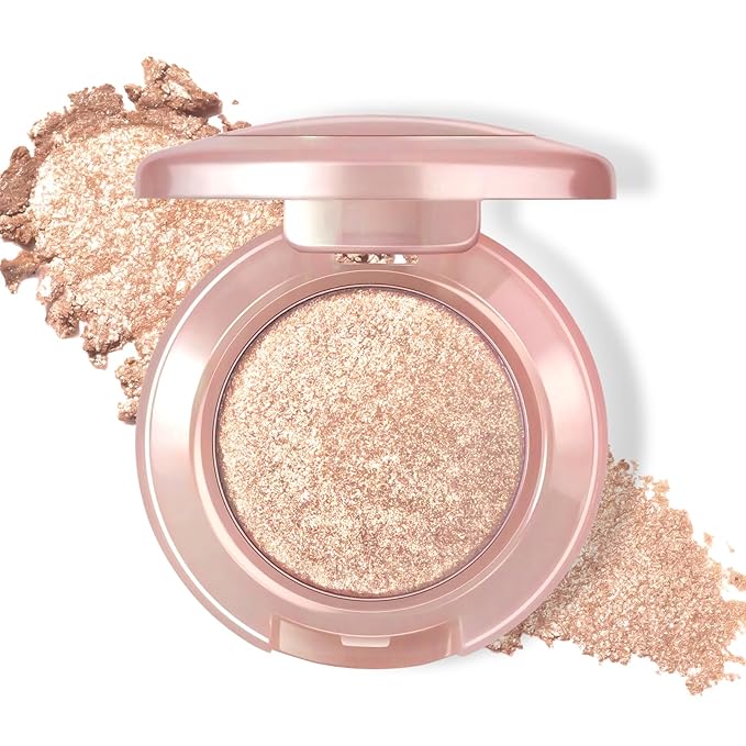 HOSAILY Holographic Champagne Bronze Glitter Eyeshadow, Multichrome Shimmer Color Shifting Single Eyeshadow, Metallic Brown Iridescent Eye Shadow Palette Bouncy Texture Fairy Highlighter Makeup #6
