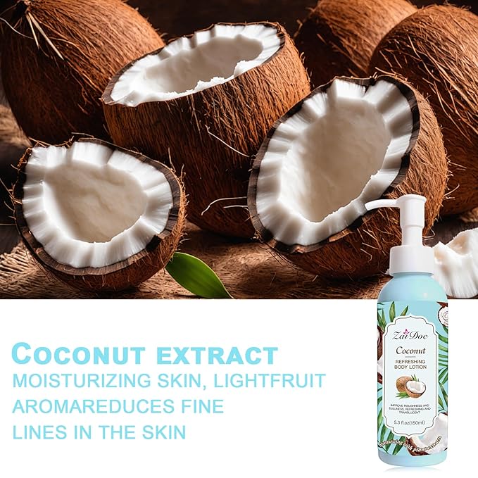 Body Lotion, 24hr Moisturizing & Deep Hydration, Absorbs Instantly Moisturizer for All Skin Types, 5.3 fl oz (1 Pack, Coconut)