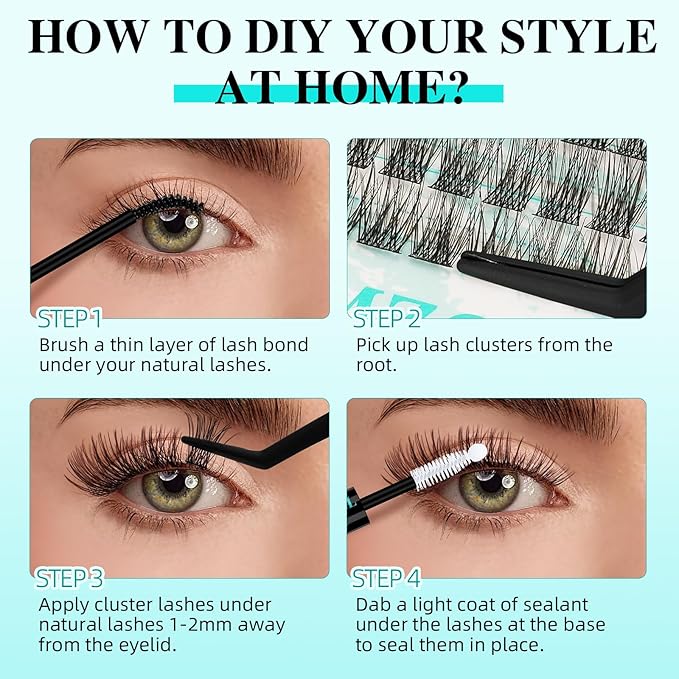 Lash Clusters Wispy 144PCS Eyelash Extension Cluster Lashes Individual Lashes DIY Lash Extension Natural Look Cluster Eyelash Extensions False Eyelashes at Home for Beginners(Daybreak,D-Mix8-16mm)