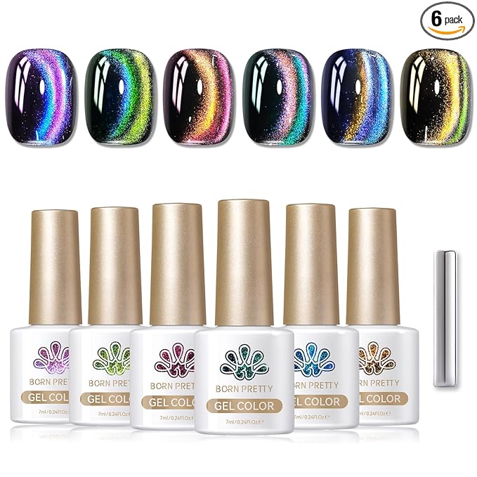 Born Pretty Cat Magnetic Gel Nail Polish 9D Polaris Holorgraphic Cat Magnetic Eye Gel Polish Glitter Gel Polish Set 6PCS