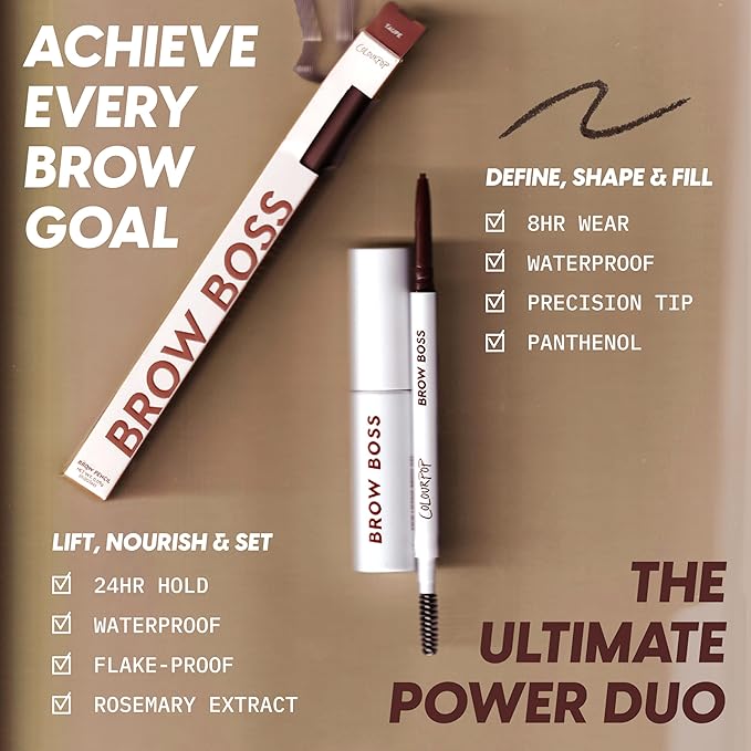 Colourpop Brow Boss Waterproof Eyebrow Pencil - Defining Brow Pencil with Precision Tip, Retractable Twist & Built-In Spoolie - 8-Hour Wear - Creates Natural Hair-Like Strokes - Light Brown (0.003 oz)