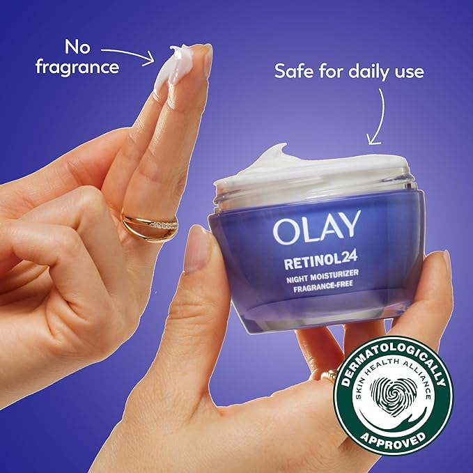 Olay Retinol 24 Face Moisturizer, Anti-Aging Night Cream for Women, Trial Size, Fragrance-Free, Non Greasy, Anti-Wrinkle, Smooth Fine Line, Tightening Skin Care, Peptides, Glycerin, 0.5Oz (Pack of 2)