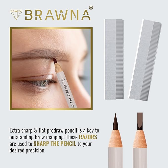 BRAWNA 6 Pcs Brow Pro Peel Off Pencils with 1 Sharpener - Waterproof Eyebrow Mapping Pencil - Microblading Supplies - Brown