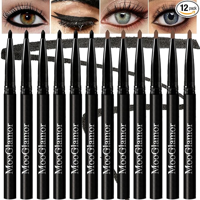 New 12 Pcs Black Eyeliner Pencil Gel Eyeliner Pen with Retractable and Waterproof Eye Liner for Bold and Defined Eye Liner（6 Brown+6 Black）