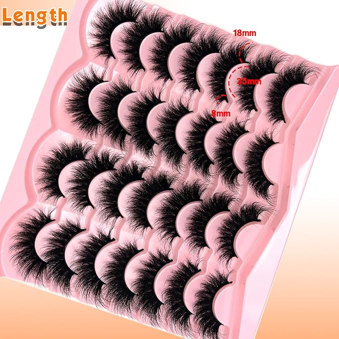 loladook Mink Lashes Strip Cat Eye Wispy D Curl Fluffy Lashes Pack 18mm Long Volume Faux Mink Eyelashes Natural Look 14 Pairs
