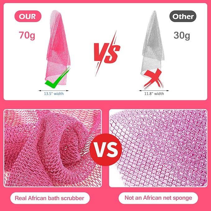ZOCY African Net Sponge, Authentic Exfoliating Body Scrubber for Bath and Shower, Multiple Textures with Gentle Deep Exfoliating and Rich Lather for All Skins (Pack of 2 (Pink+Purple))