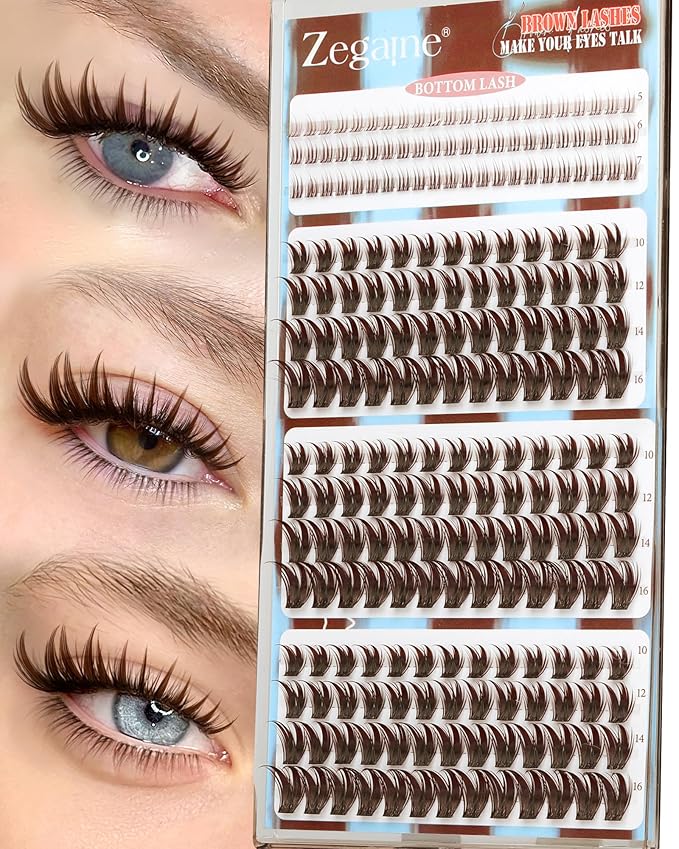 Brown Lash Clusters With Bottom Eyelash Clusters Manga Dark Brown Cluster Eyelash Extensions 222Pcs Brown Bunny Lashes Clusters D-Curly Individual Lashes 10-16MM by Zegaine