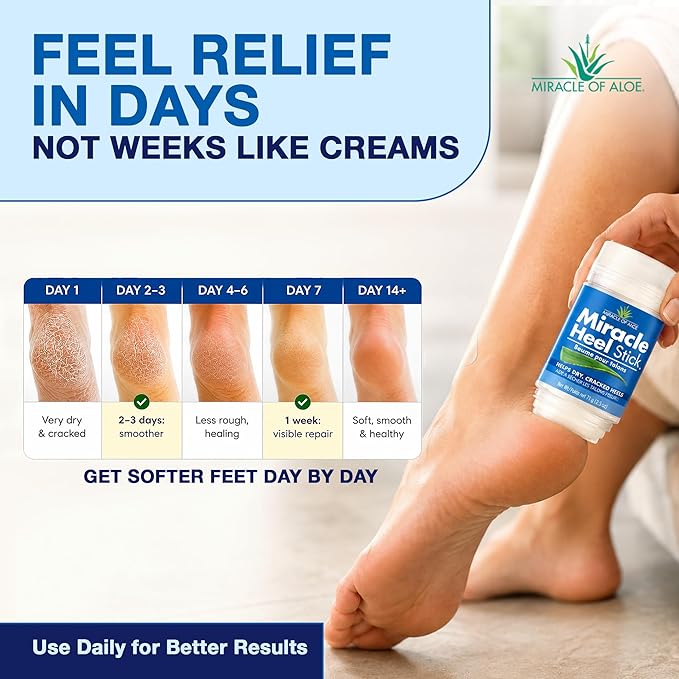 Heel Balm for Dry Cracked Feet - Miracle Heel Stick for Cracked Heel Repair - Heel Balm Stick for Cracked Heel Treatment - Formulated with Pure Aloe Vera, Tea Tree Oil, Shea & Cocoa Butters | 2.5 oz