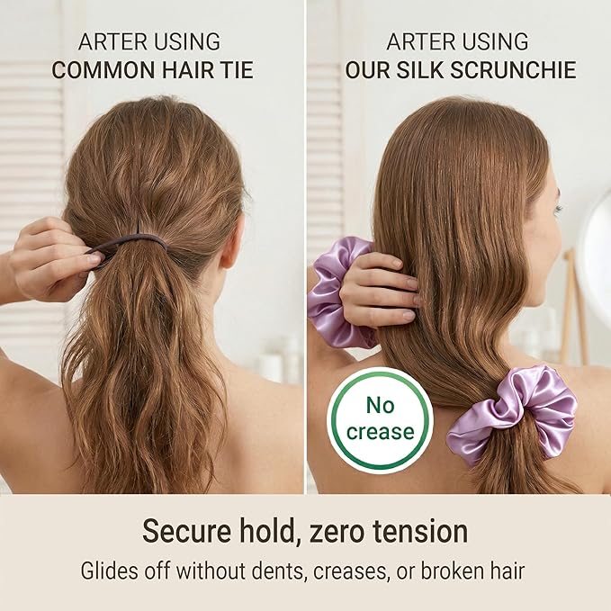 ZLYC 100% Mulberry Silk Hair Tie Scrunchie 19 Momme Gentle Creaseless Dent-Free Ponytail Holder for Women, 6cm Solid Light Purple