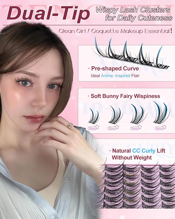 Manga Lash Clusters Wispy Eyelash Clusters Natural Anime Cluster Eyelash Extensions Bunny Fairy Spiky Individual Lashes Cluster Invisible Band Wet Look DIY Lash Extension CC-Curly 10-16mm by zenotti
