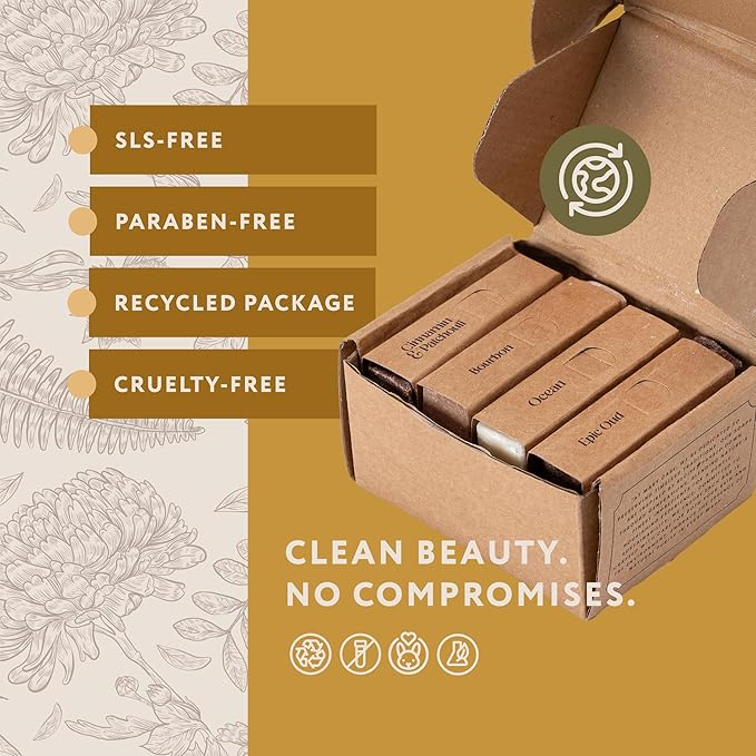 Mary Case Men's Bar Soap Variety Set of 4 | Oud, Ocean, Cinnamon & Patchouli, Bourbon Scented Soaps with Olive & Coconut Oils | Bath Soap for Men | Deep Cleansing & Nourishing Dry Skin