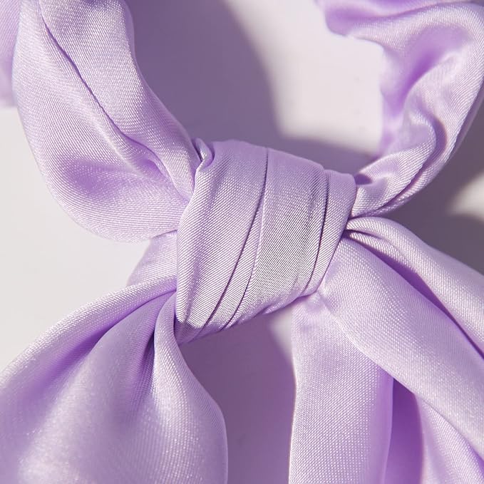Pack of 2 Knotted Bow Hair Scrunchies Elastic Hair Scarf Hair Ties Bands Satin Hair Ribbon Scrunchy Ponytail Holder for Women and Girls, Hair Scarf Scrunchies, Hair Accessories (Lilac)