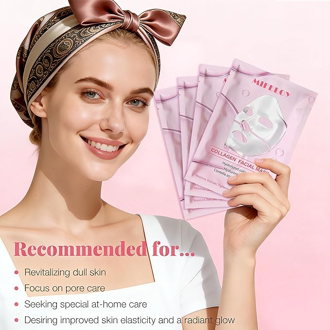 8 Pack Collagen Face Mask for Women, Deep Hydrating Hydrogel Sheet Mask, Skin Elasticity & Pore Minimizing Skincare, Moisturizing Jelly Gel Mask, Self Care Gift Set