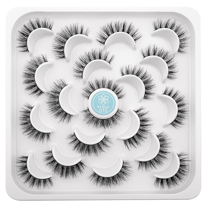 DYSILK Mink Eyelashes Strip Lashes - D Curl Lashes 10 Pairs 6D Faux Eyelashes Mink Lashes Natural Look Reusable False Eyelashes Fake Eyelashes Eye Lashes Pack | 12mm