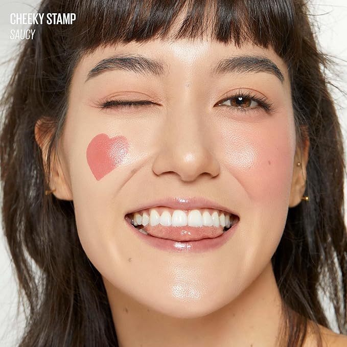 KAJA Blusher - Cheeky Stamp 02 Saucy | Buildable & Blendable Shade with Heart-shaped Applicator, Sunkissed Finish, Travel size, Hygienic, Suitable for Beginners, Portable, Korean Makeup, 0.17 Oz