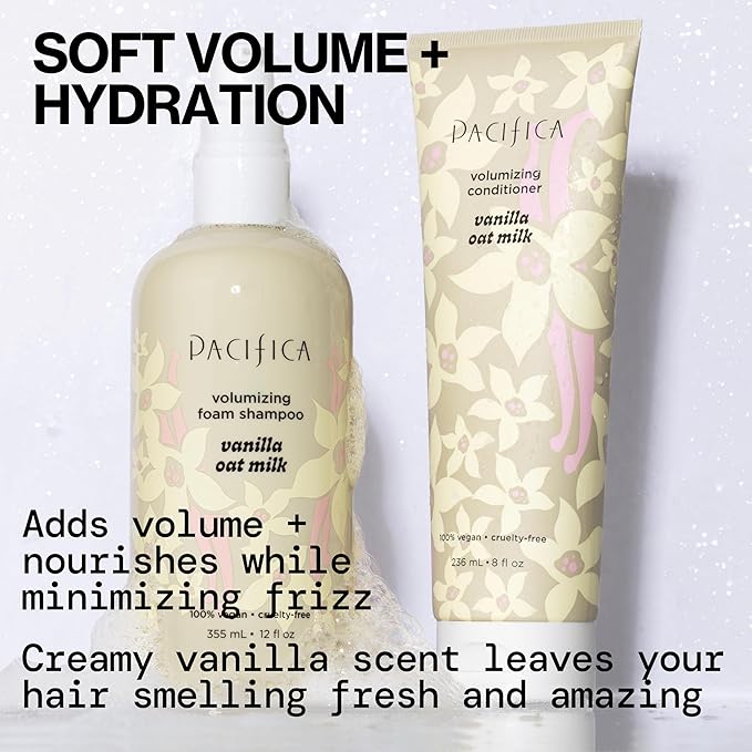 Pacifica Vanilla Oat Milk Hair Conditioner – Volumizer for Fine/Flat Hair, Weightless Oat Milk & Apple Extract for Bounce & Smoothness, Silicone Free Clean Beauty, Vegan Cruelty-Free