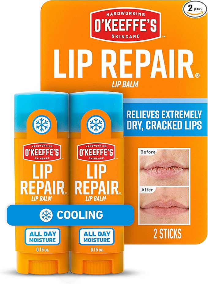 O'Keeffe's Lip Repair Lip Balm With Cooling Relief for Dry, Cracked Lips - Stick (Twin Pack) - Moisturizer for Extremely Cracked, Dry Lips