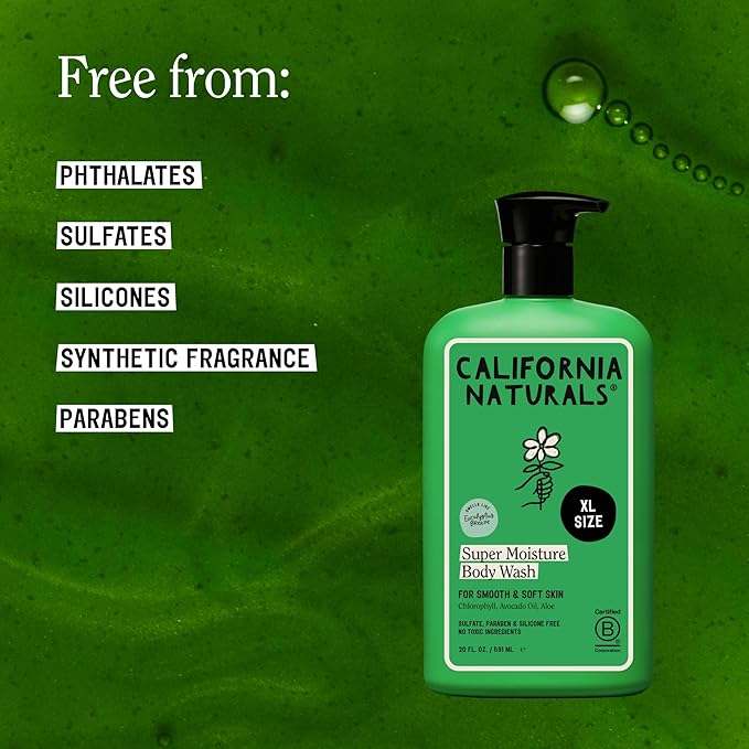 California Naturals Super Moisture Body Wash 2-Pack, Hydrating Shower Gel for Dry Skin, Mango Seed Butter, Avocado & Aloe, Sulfate, Paraben & Silicone Free, Naturally Scented Eucalyptus Breeze, 20 oz