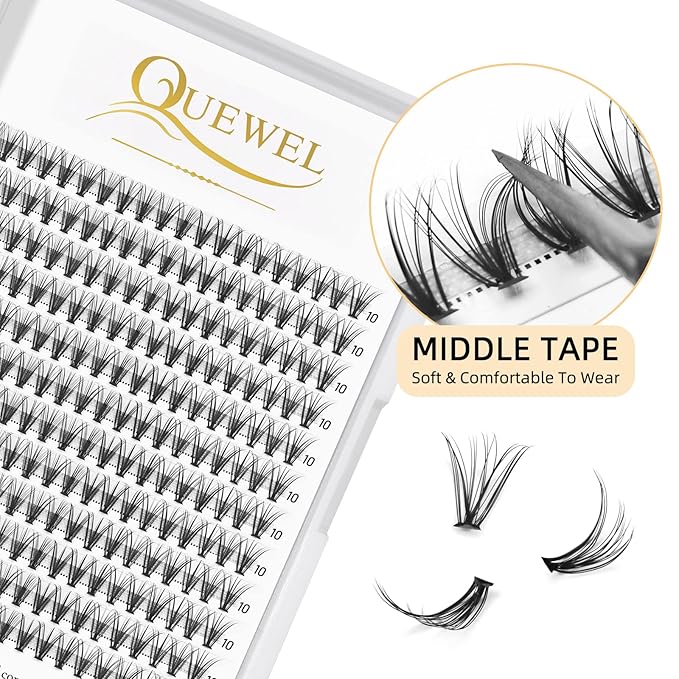 QUEWEL Lash Clusters 240Pcs Cluster Lashes 20D 0.07C Curl 10mm Individual Lashes Soft&Comfortable DIY Eyelash Extension at Home(20D 0.07C 10)