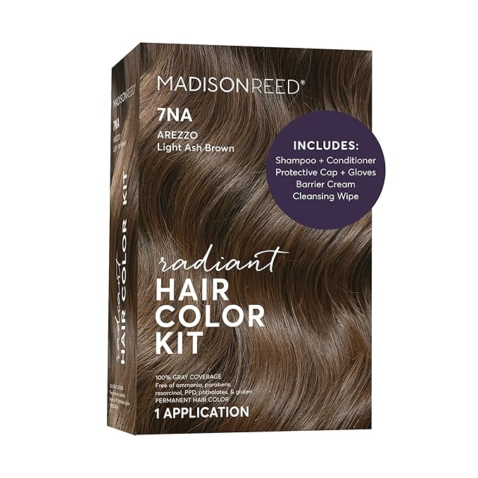 Madison Reed Radiant Hair Color Kit - 7NA Light Ash Brown with Cool Smoky Undertones (Arezzo Brown), Dimensional Gray Hair Blending Permanent Hair Dye, PPD-Free & Ammonia-Free, 1 Pack