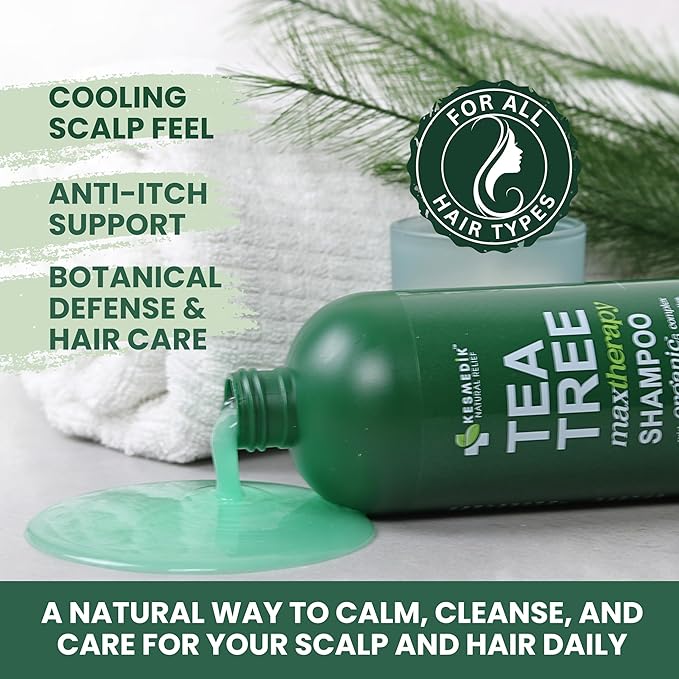 KESMEDIK Tea Tree Oil Shampoo MaxTherapy, Clarifying Deep Clean for Buildup, Dandruff & Cools Refreshes Itchy Scalp, Sulfate-Free for Oily Hair, Women & Men, 16 fl oz
