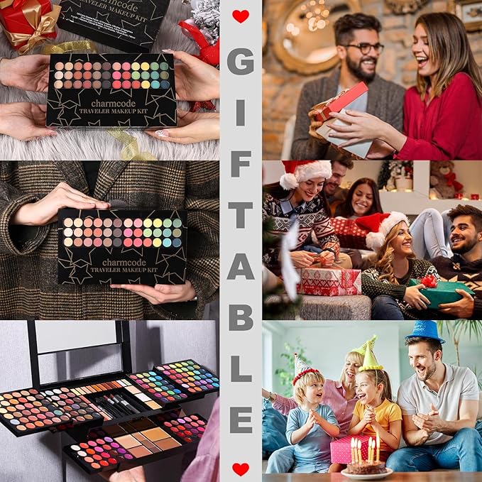 Professional Big Makeup Kit for Teens Girls & Women Full Kit, Beauty Case with Beginner Cosmetics Sets, All-in-One Make Up Gift Box with Lipgloss, Eyeshadow,Blush,Highlight,Brow&Liner Pens,Brush,etc