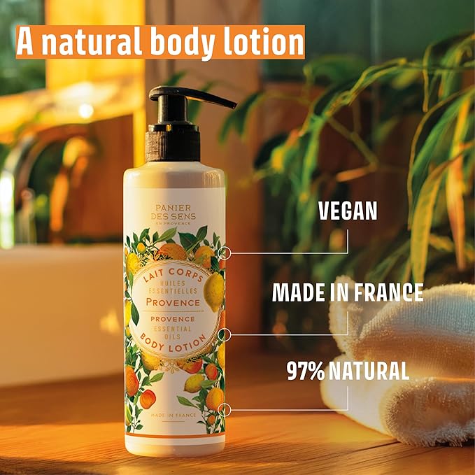 Panier des Sens – Citrus Hand & Body Lotion for Dry Skin - Hydrating Body Cream for Women - Nourishing Fluid Body Moisturizer Shea Butter & Olive Oil - 97% Natural Ingredients Body Care - 8.45 Floz