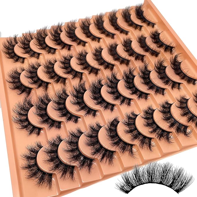 Mink Lashes Fluffy Cat Eyelashes Wispy Dramatic Volume 3D EyeLash D Curl 18mm Full Strips Lashes Thick That Look Like Extensions False Mink Eyelashes Pack YH304