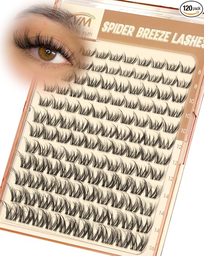 Spider Glosa Lash Clusters, Wispy Fluffy Eyelash Clusters Natural DD Curly Lashes Cluster 8-16mm Cluster Eyelash Extensions Reusable Eye Lash Clusters with Invisible Band for DIY at Home Vanssymunlin