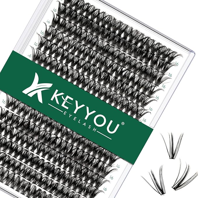 Lash Clusters 300pcs Individual Lashes 50D 0.07D Curl 16mm DIY Eyelash Extension KEYYOU Large Tray Volume Soft&Natural Cluster Lashes(50D-0.07D,16）