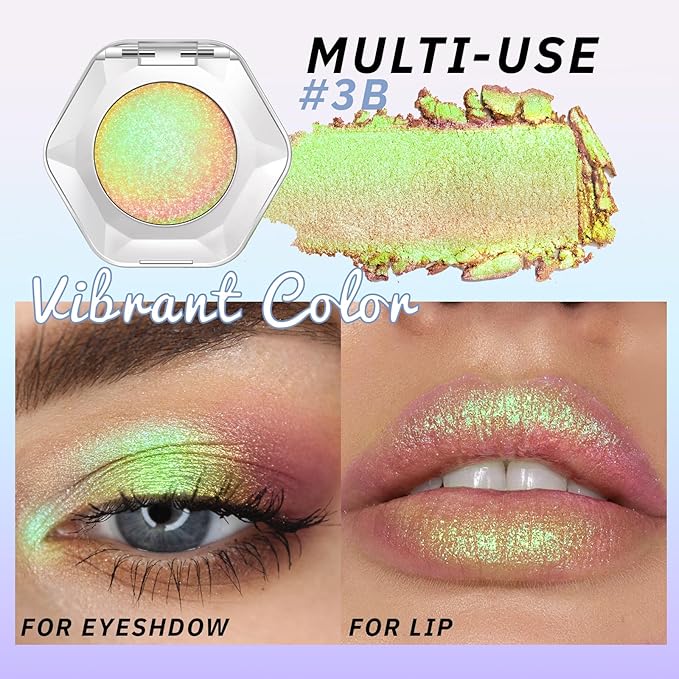 Noerrors Yellow Green Holographic Duochrome Glitter Eyeshadow, Multichrome Rich Color Shimmer Metallic Eyeshadow for Blue Green Eyes, Satin Shiny Iridescent Mermaid Eye Makeup Palette Rave Accessories