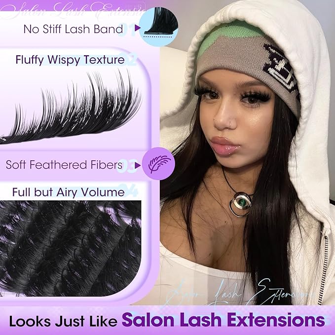 Wispy Lash Clusters 160D 200D 300D Mixed Volume Cluster Eyelash Extensions Fluffy Spiky Eyelash Clusters 12-20mm D Curl Individual Lashes Soft Reusable Cluster Lashes DIY Lash Extension by Yawamica