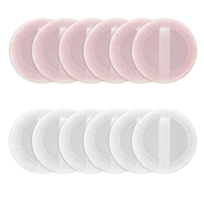 Sibba 12 PCS Blush Loose Powder Make Up Puff Face Setting Body Makeup Soft Velour Sponge Cosmetic Make Up Mini Portable Finger Applicator Holder Small Fluffy Highlighter Facial Cosmetic Cushion