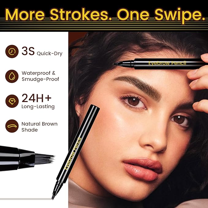 Eyebrow Pen, Waterproof Microblading Eyebrow Pencil, 4 Tip Precise Eye Brow Makeup Pen for Women to Effortlessly Create Hair Like Natural Brows, Non Dry Out and Last All Day MB02