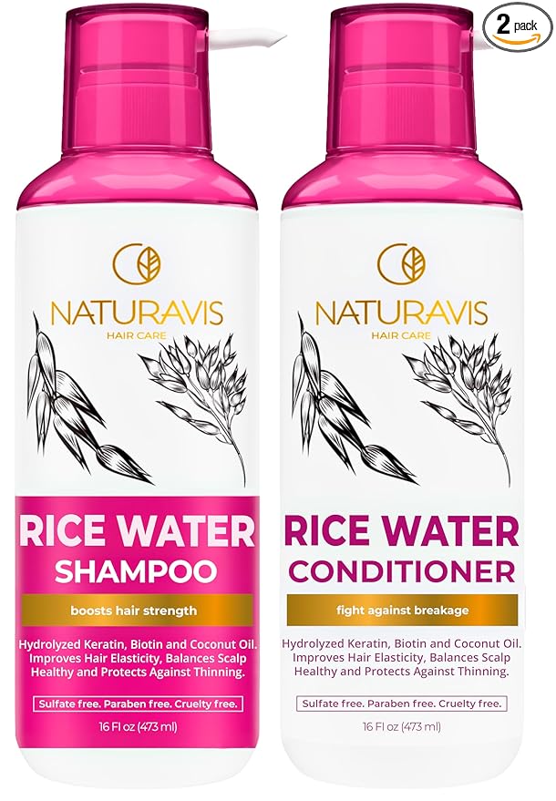 Rice Water Shampoo and Conditioner Set - Sulfate Free and Paraben Free Blend for Thinning Hair - Volume and Thickness for Fine Hair - Volumizing Salon Quality - For Women and Men - 16 Fl Oz (Set of 2)